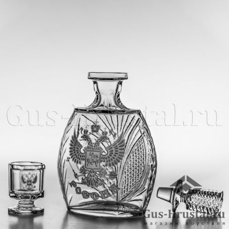 Штоф с рюмками ГЕРБ РФ - Гусь-Хрустальный - Подарочный набор для спиртных напитков: хрустальный штоф и набор из 6 хрустальных рюмок. Штоф с рюмками Герб РФ 272801 Гусь-Хрустальный